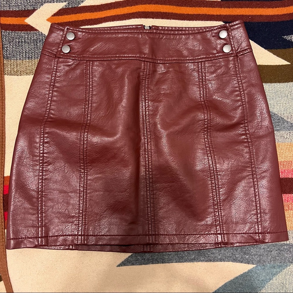 Free People Burgundy Retro Vegan Leather Bodycon Mini Skirt